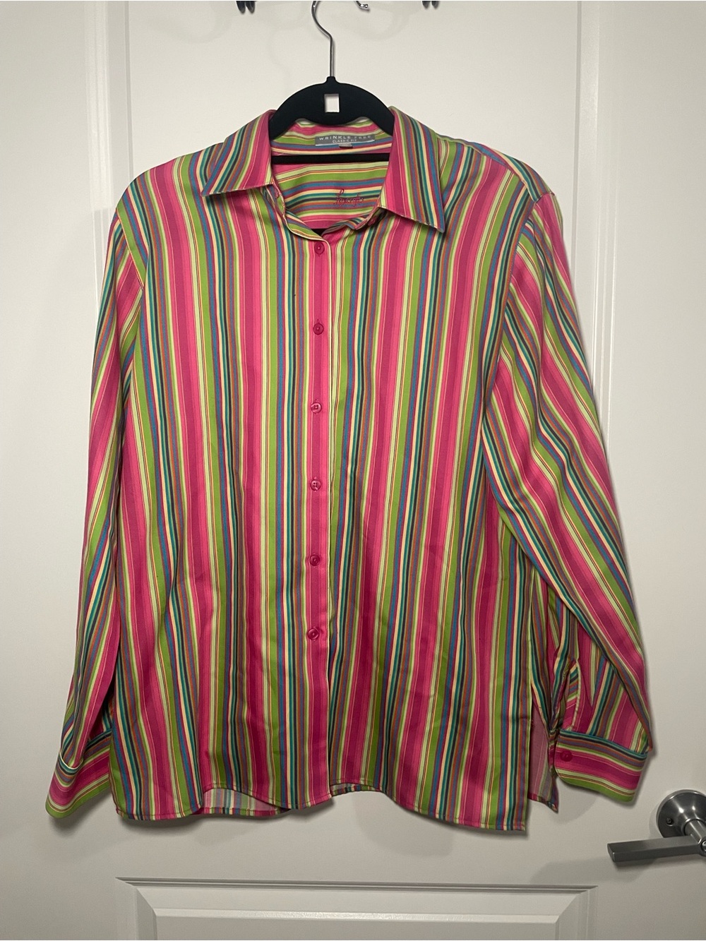 Foxcroft Multicolor Striped Button-Down Shirt - Pink & Green